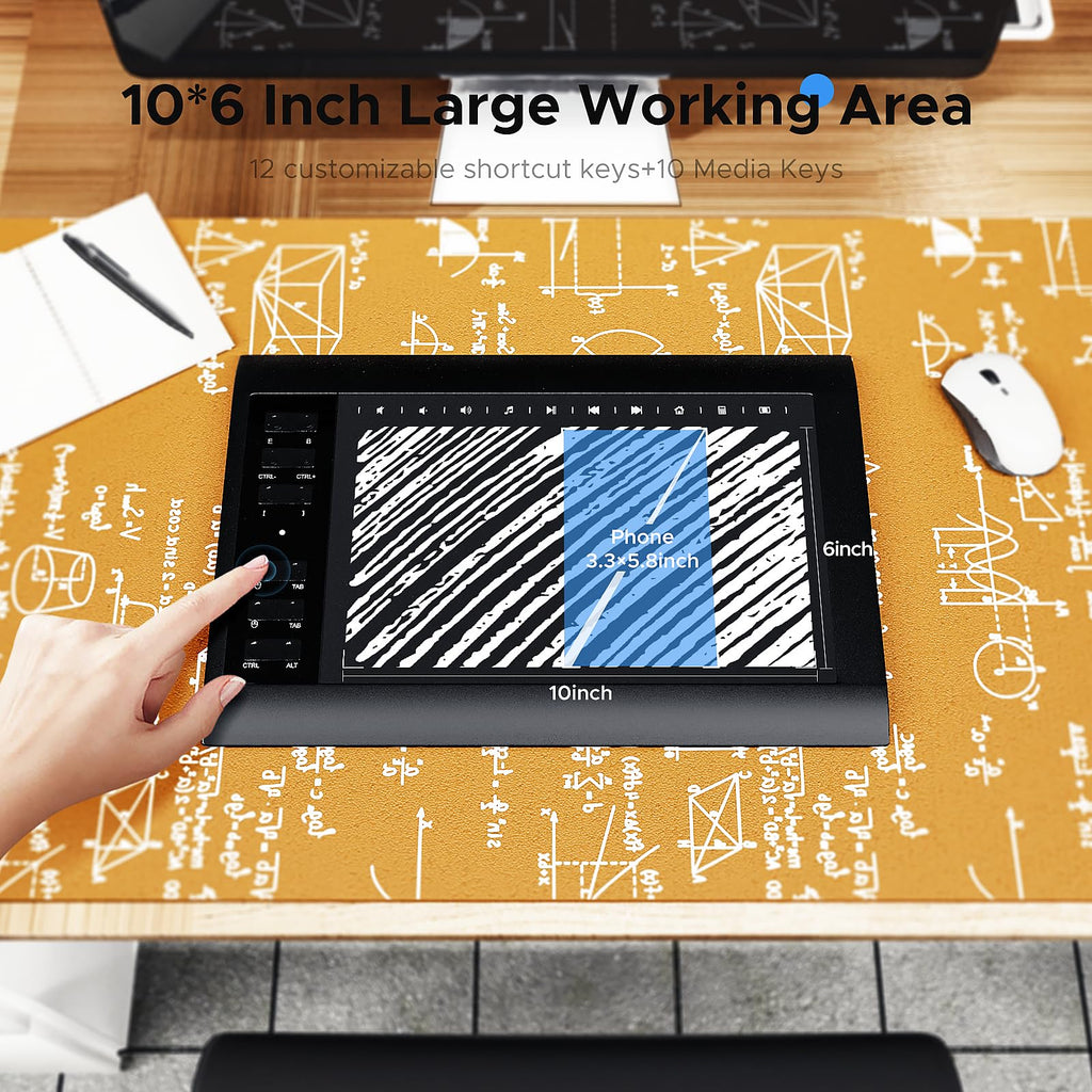 Graphics Drawing Tablet with Stand,10x6 Inch Drawing Tablet with 8192 Level Pen,12 Hot Keys,Digital Drawing Pad Compatible with PC/Mac/Android for Painting,Design&Online Teach