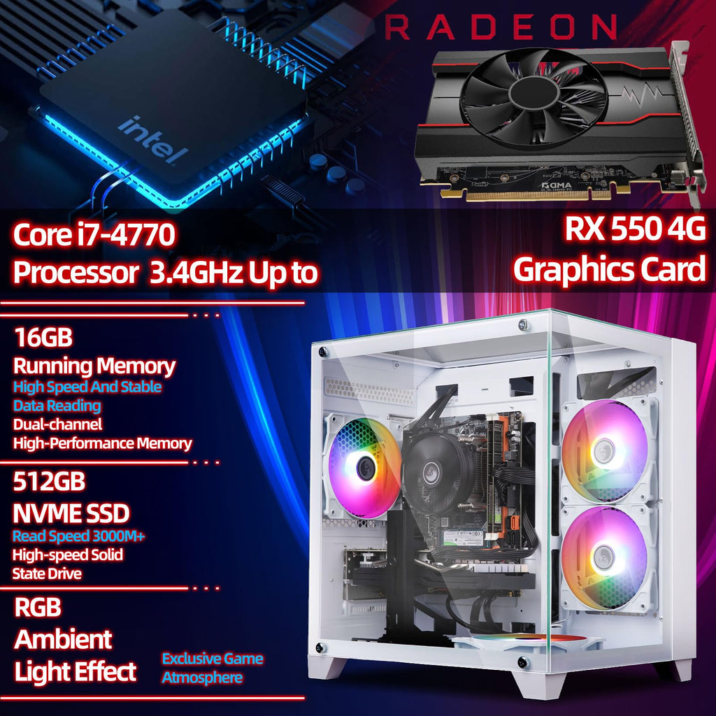Gaming PC Desktop Computer, Intel Core I7, GTX 1050 Ti 4GB,16G RAM,512G SSD