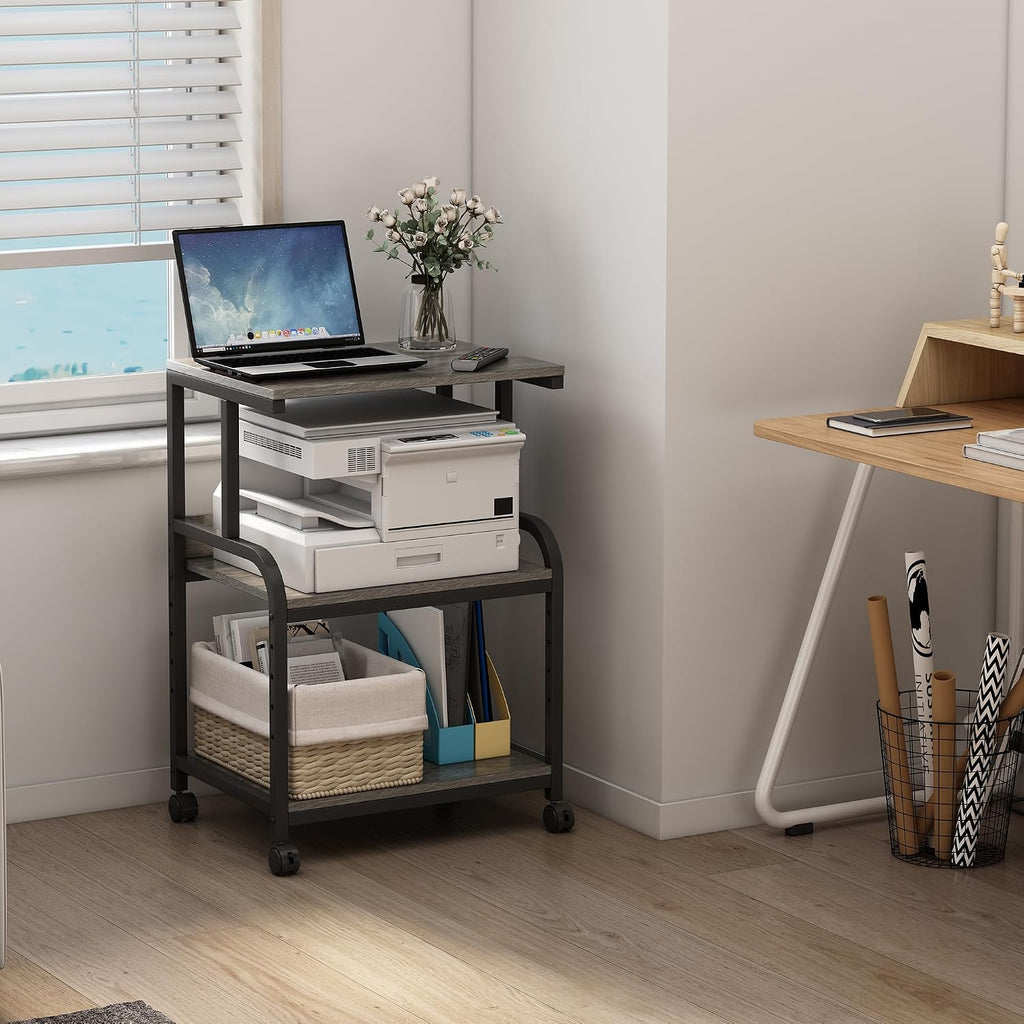 Fannova 3 Tier Gray Printer Stand with Height Adjustable Storage Shelf
