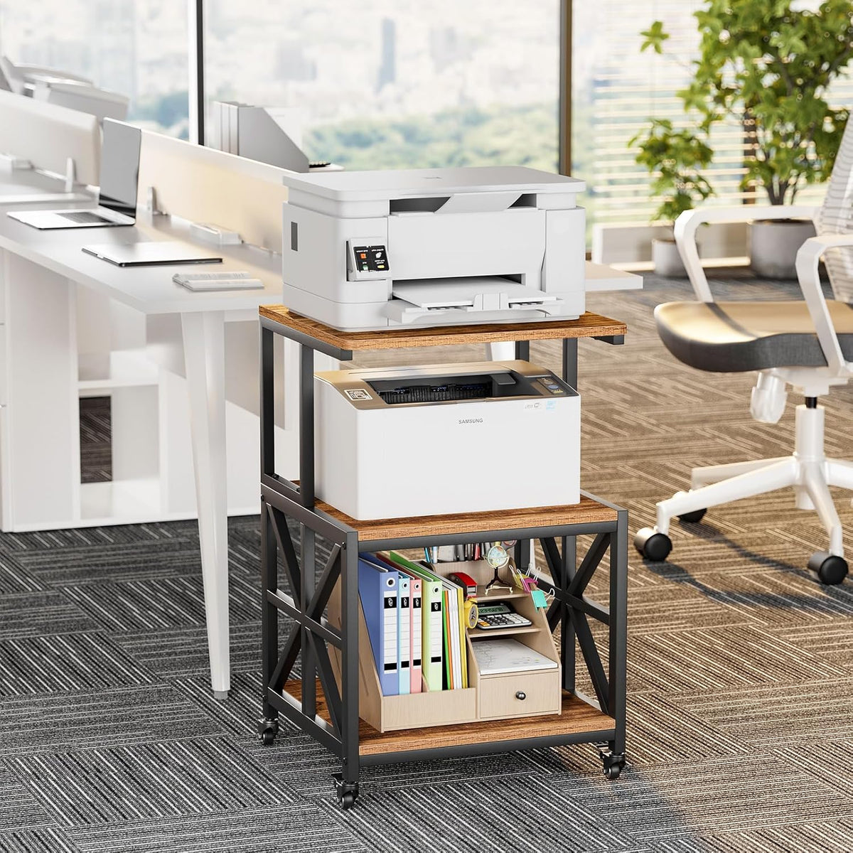 GreenForest Printer Stand with Lockable Wheels, Heavy Duty Printer Table