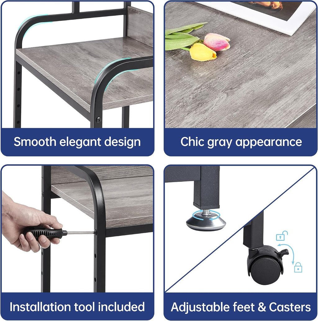 Fannova 3 Tier Gray Printer Stand with Height Adjustable Storage Shelf