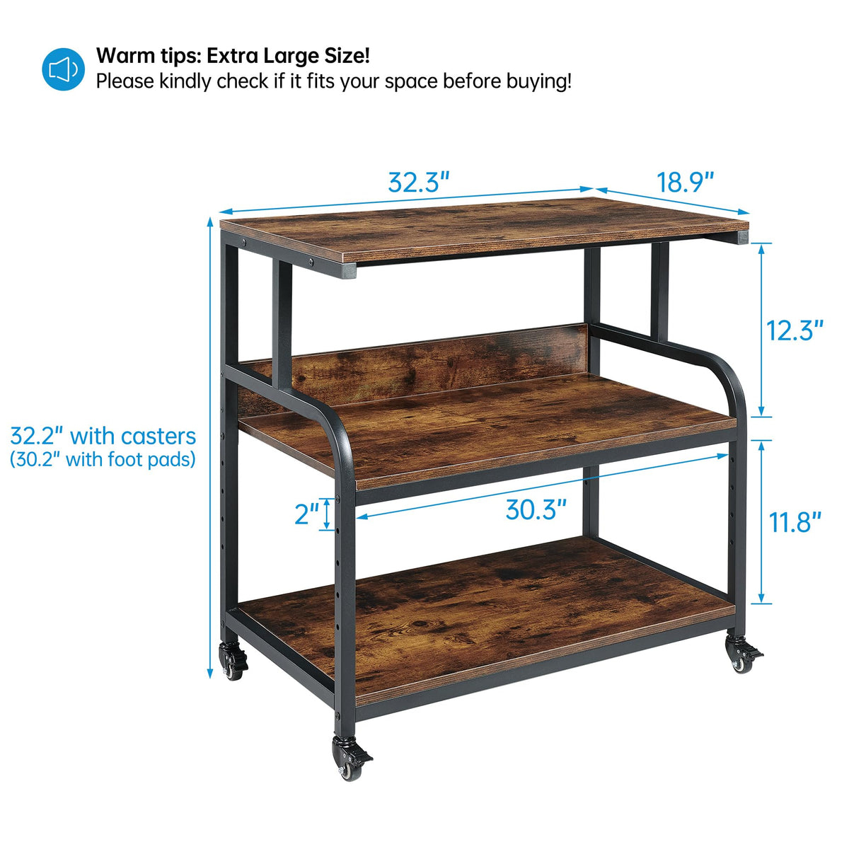 Fannova 23.6"x18.9"x30" Large Printer Stand with Adjustable Storage Shelf