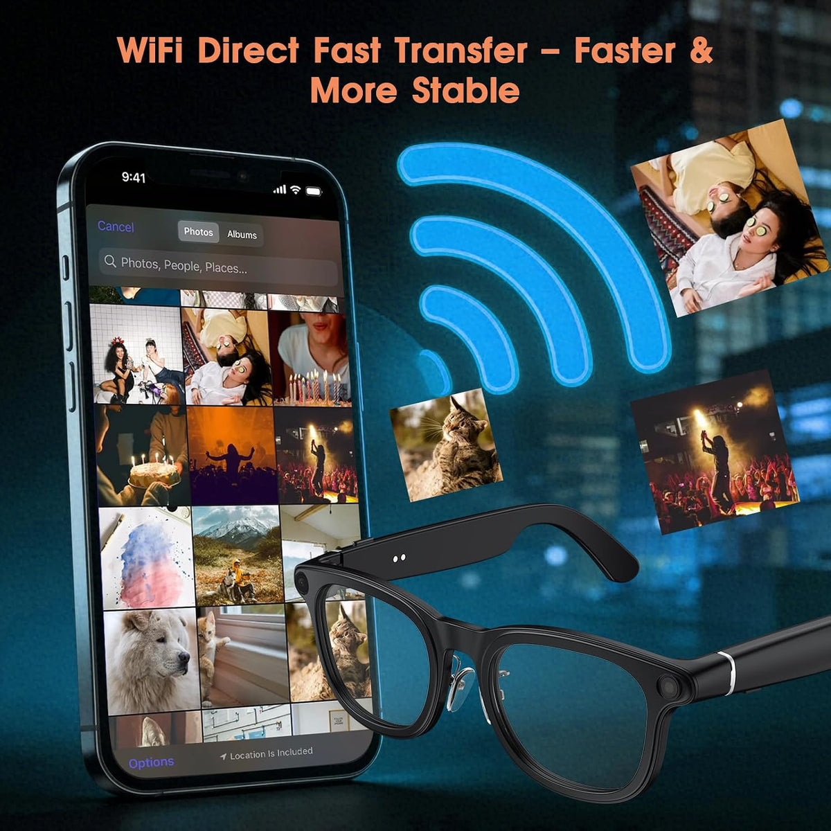 AI Camera Smart Glasses, 4K Video Sunglasses with 3600mAh Charging Case