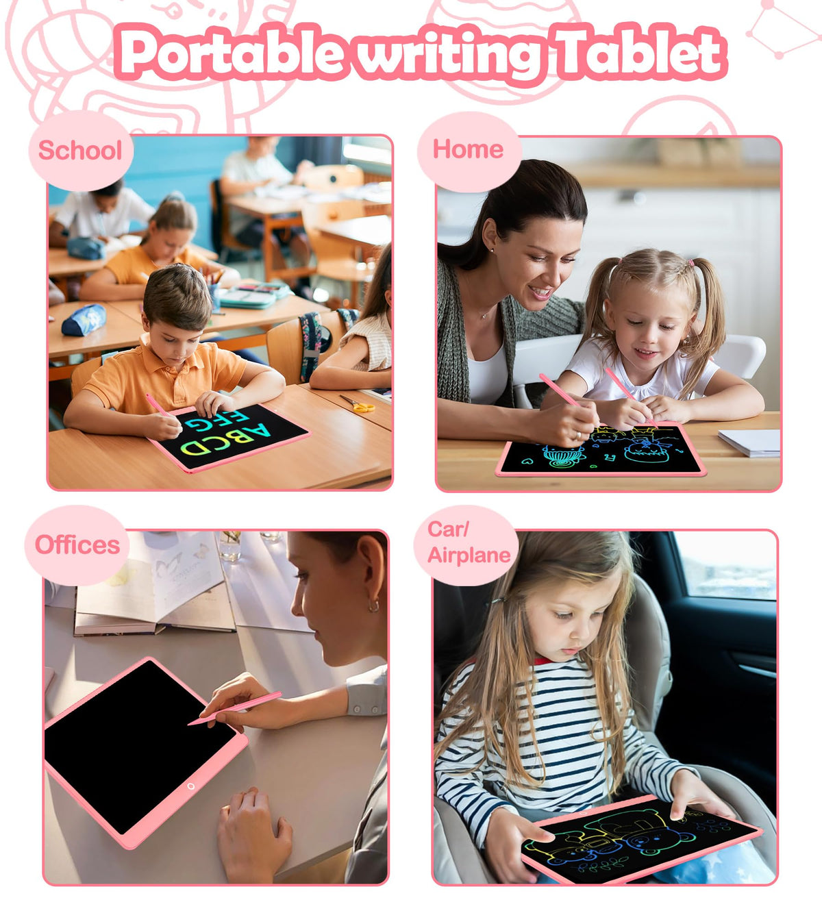 LCD Writing Tablet Doodle Board, 16inch Colorful Drawing Tablet Writing Pad, Kids Travel Essentials, Toddler Toys for 3 4 5 6 7 8 Year Old Girls Boys- Christmas and Birthday Gifts