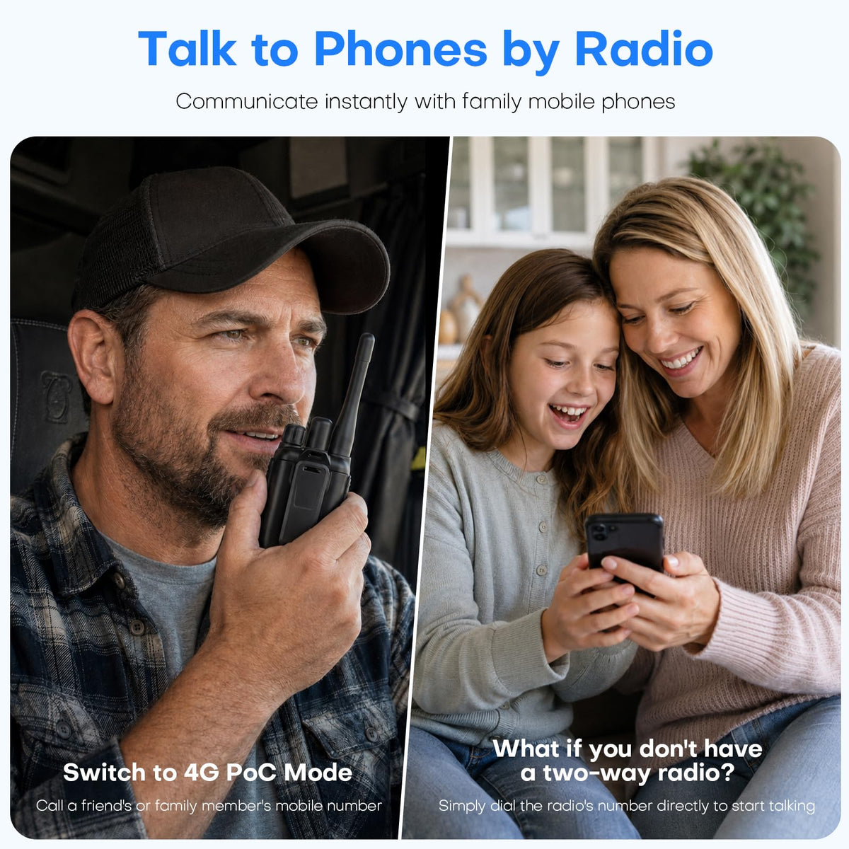 PoC+FRS Dual Mode 4G LTE Long Range Walkie Talkies, Blackï¼2-Pack
