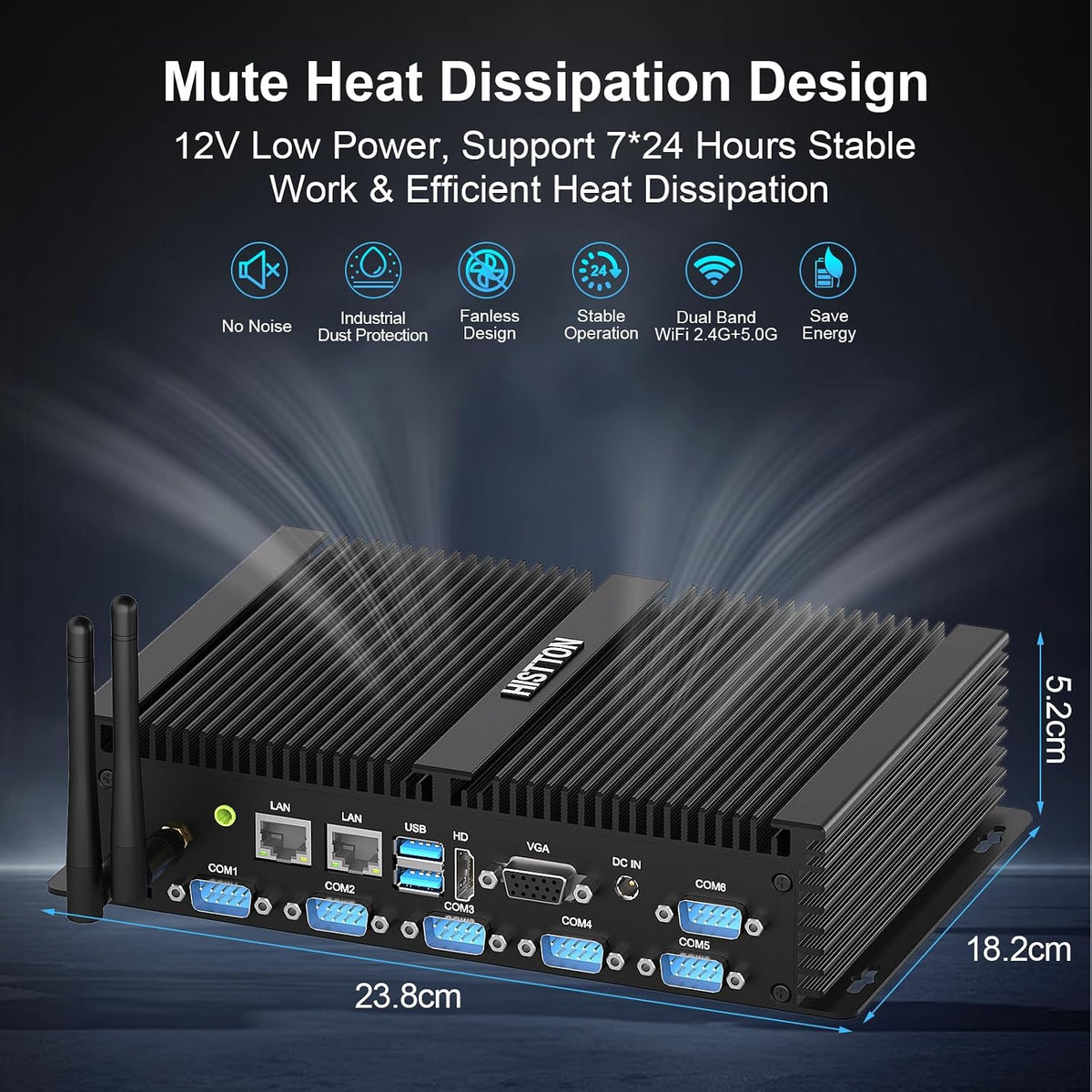 HISTTON Fanless Mini PC Core i7-8550U, DDR4 16GB RAM 512GB SSD