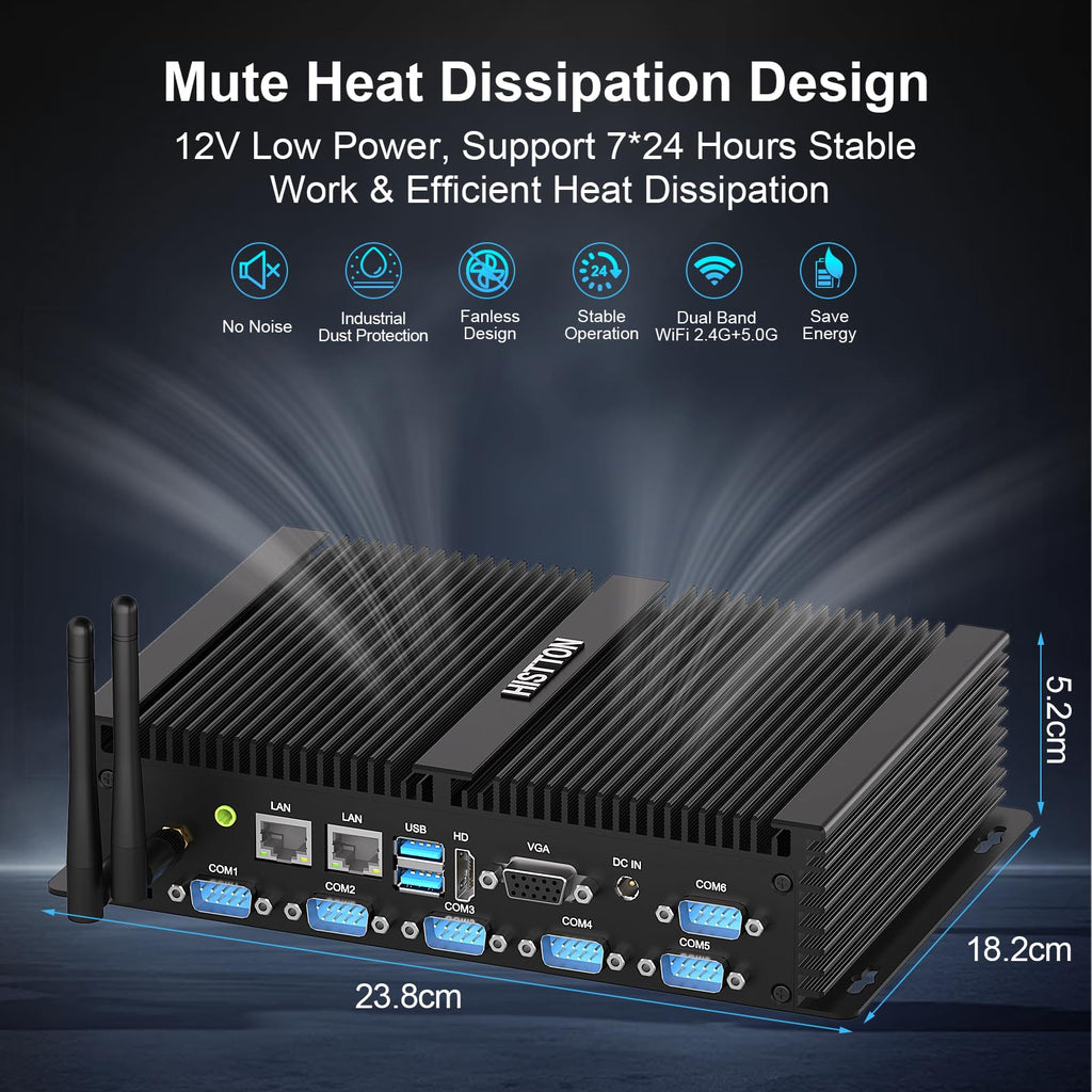 HISTTON Fanless Mini PC Core i7-8550U, DDR4 16GB RAM 512GB SSD