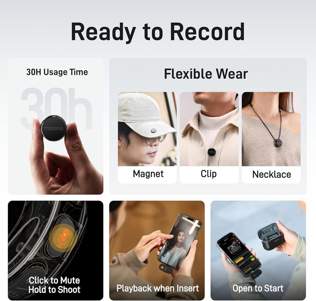MAONO Wave T5 Wireless Lavalier Microphone for iPhone/Android/Camera/PC