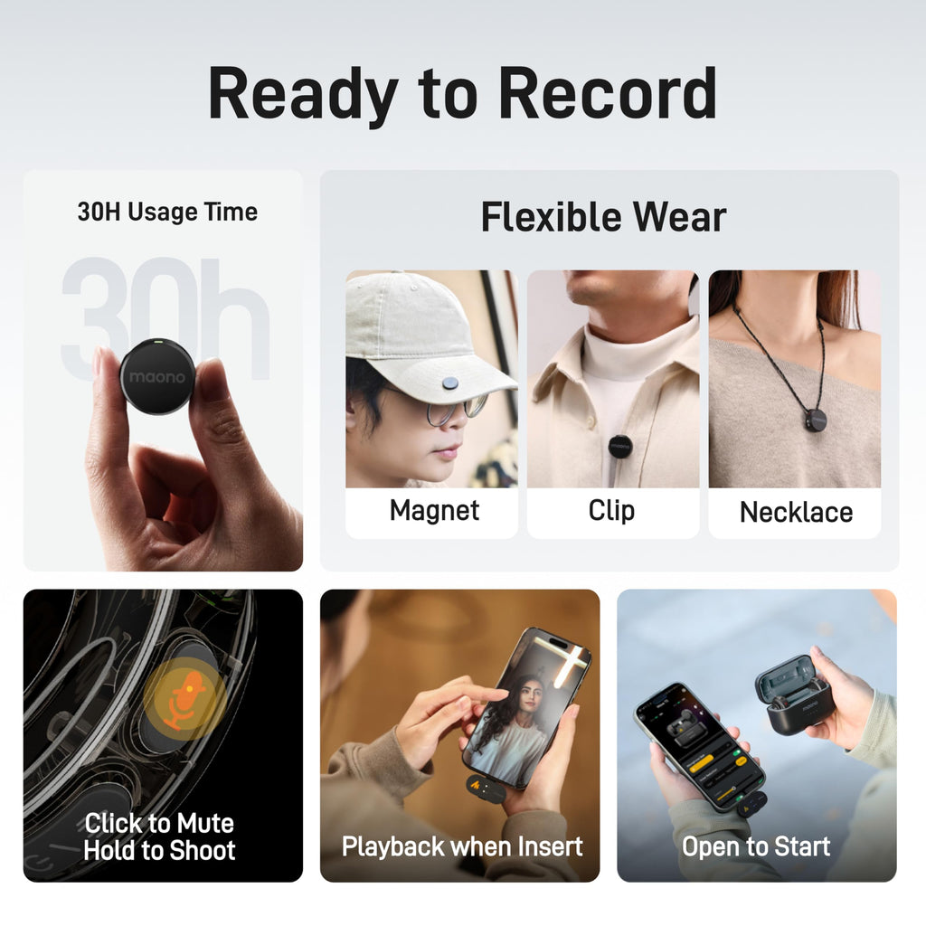 MAONO Wave T5 Wireless Lavalier Microphone for iPhone/Android/Camera/PC