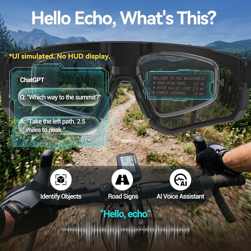AI Smart Glasses with Camera, ChatGPT & AI Object Recognition, 1200P Video with 6-Axis EIS, Polarized UV400 Sunglasses, Real-Time Translation, IP64 Waterproof for Cycling, Hiking & Vlogging