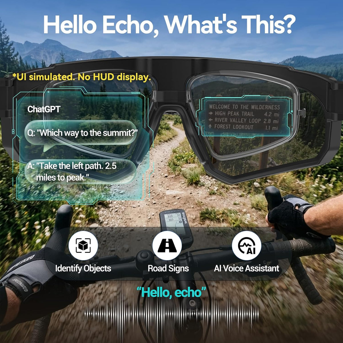 AI Smart Glasses with Camera, ChatGPT & AI Object Recognition, 1200P Video with 6-Axis EIS, Polarized UV400 Sunglasses, Real-Time Translation, IP64 Waterproof for Cycling, Hiking & Vlogging