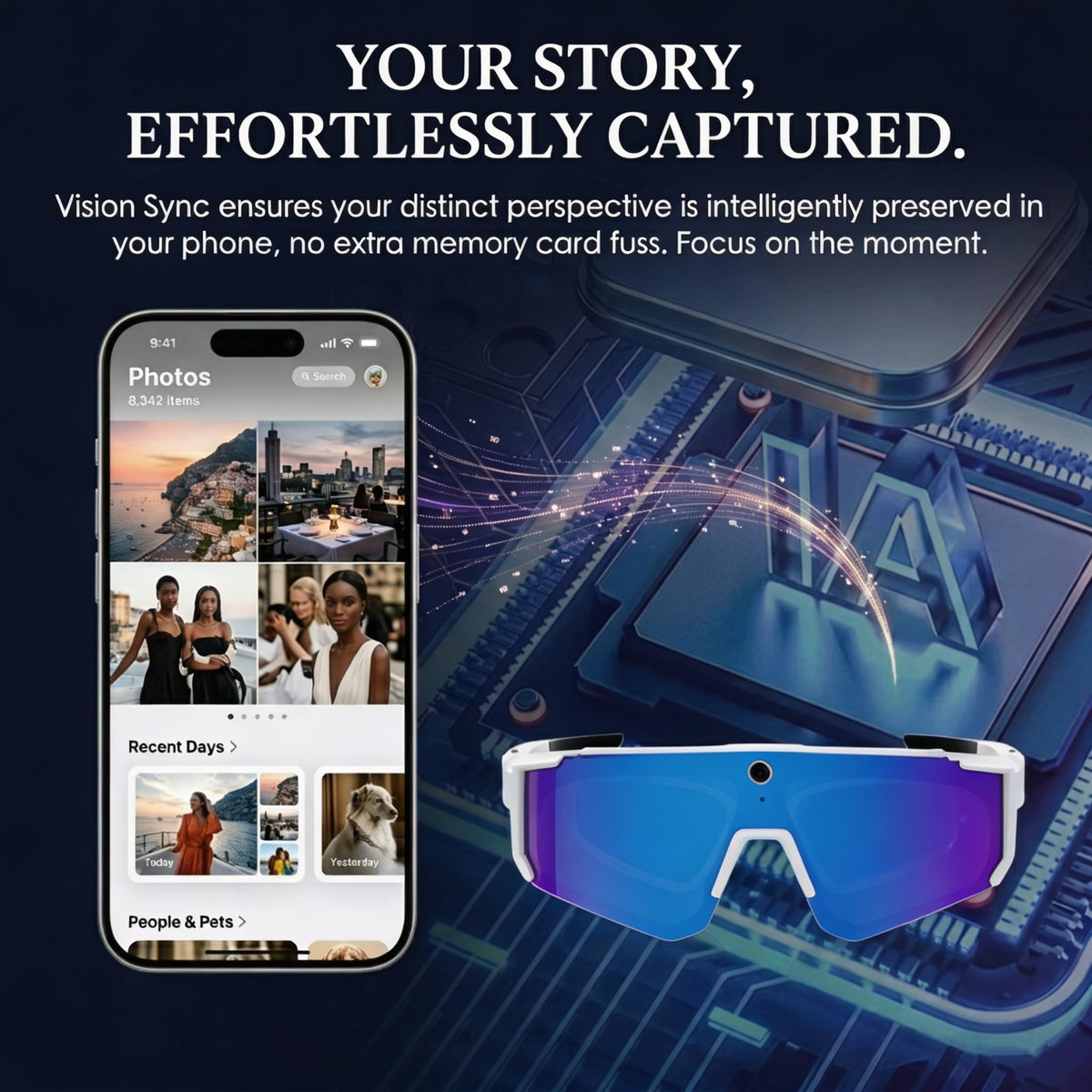 AI Smart Glasses with Camera, Bluetooth Sunglasses for Sports-Blue