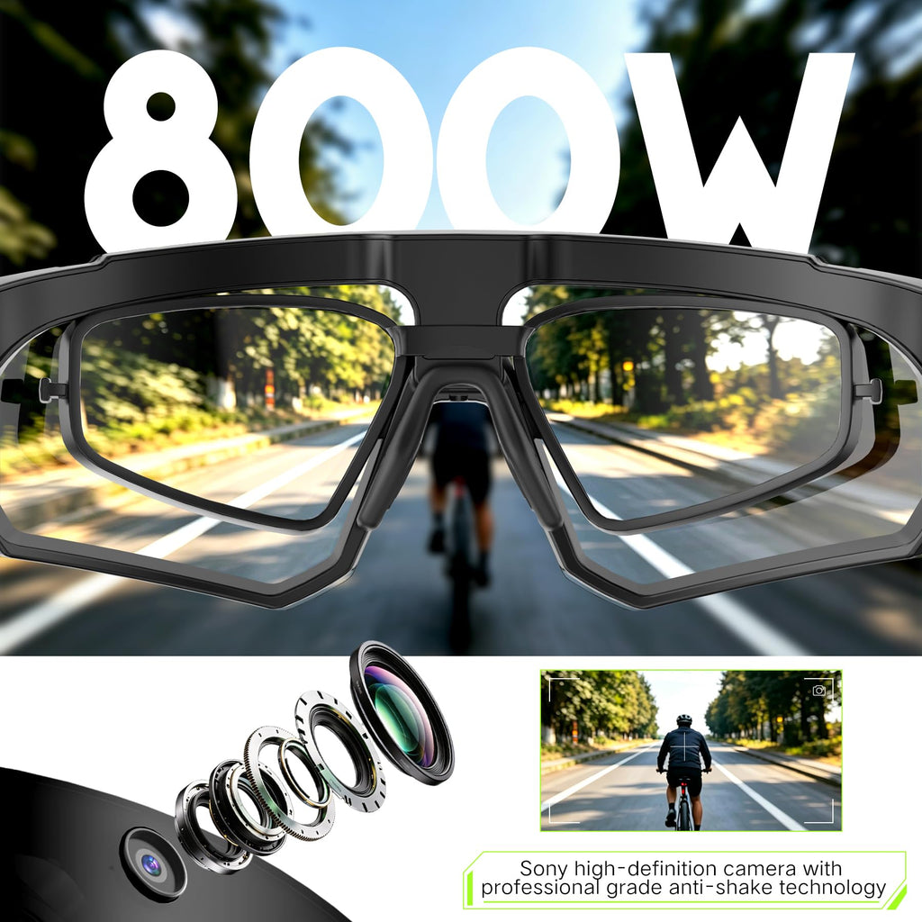 AI Smart Glasses, Voice Control Sports Sunglasses, EIS Anti-Shake, IP54 Waterproof, Real-Time Translation, Open Ear Audio Cycling Glasses for Outdoor Hiking Surfing Running