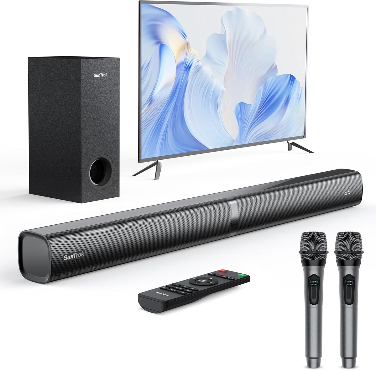Karaoke Soundbar with Subwoofer for TV and 2 Wireless Microphones