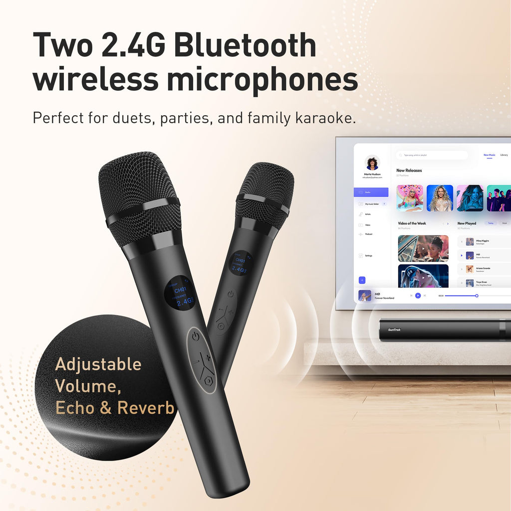Karaoke Soundbar with Subwoofer for TV and 2 Wireless Microphones