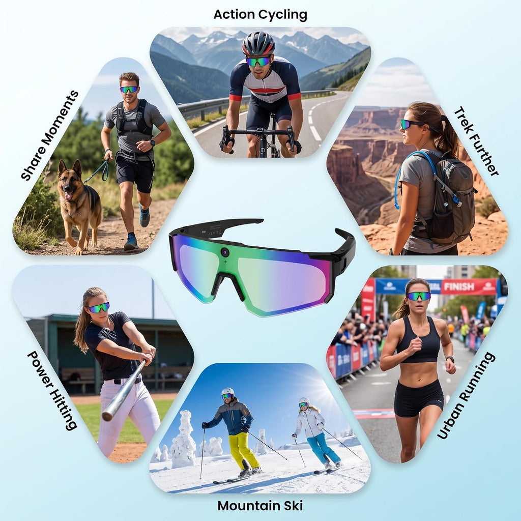 AI Smart Glasses with Camera, Bluetooth Sunglasses for Sports-Blue