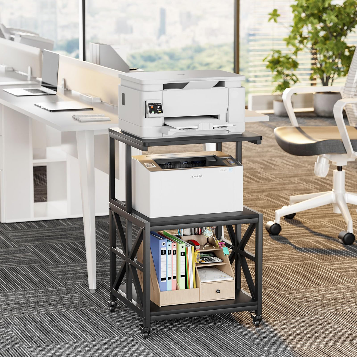 GreenForest Printer Stand with Lockable Wheels, Heavy Duty Printer Table