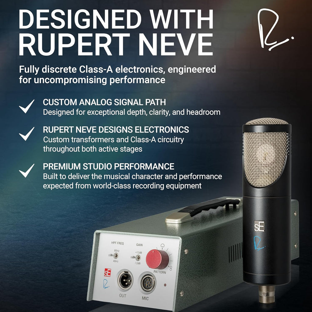 SE ELECTRONICS Rupert Neve RNT Multi-Pattern Tube Condenser Microphone for Vocals & Instruments - Professional Studio Recording Microphone with Custom Output Transformers & 1" True Condenser Capsule