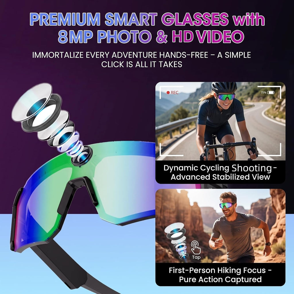 AI Smart Glasses with Camera, Bluetooth Sunglasses for Sports-Blue