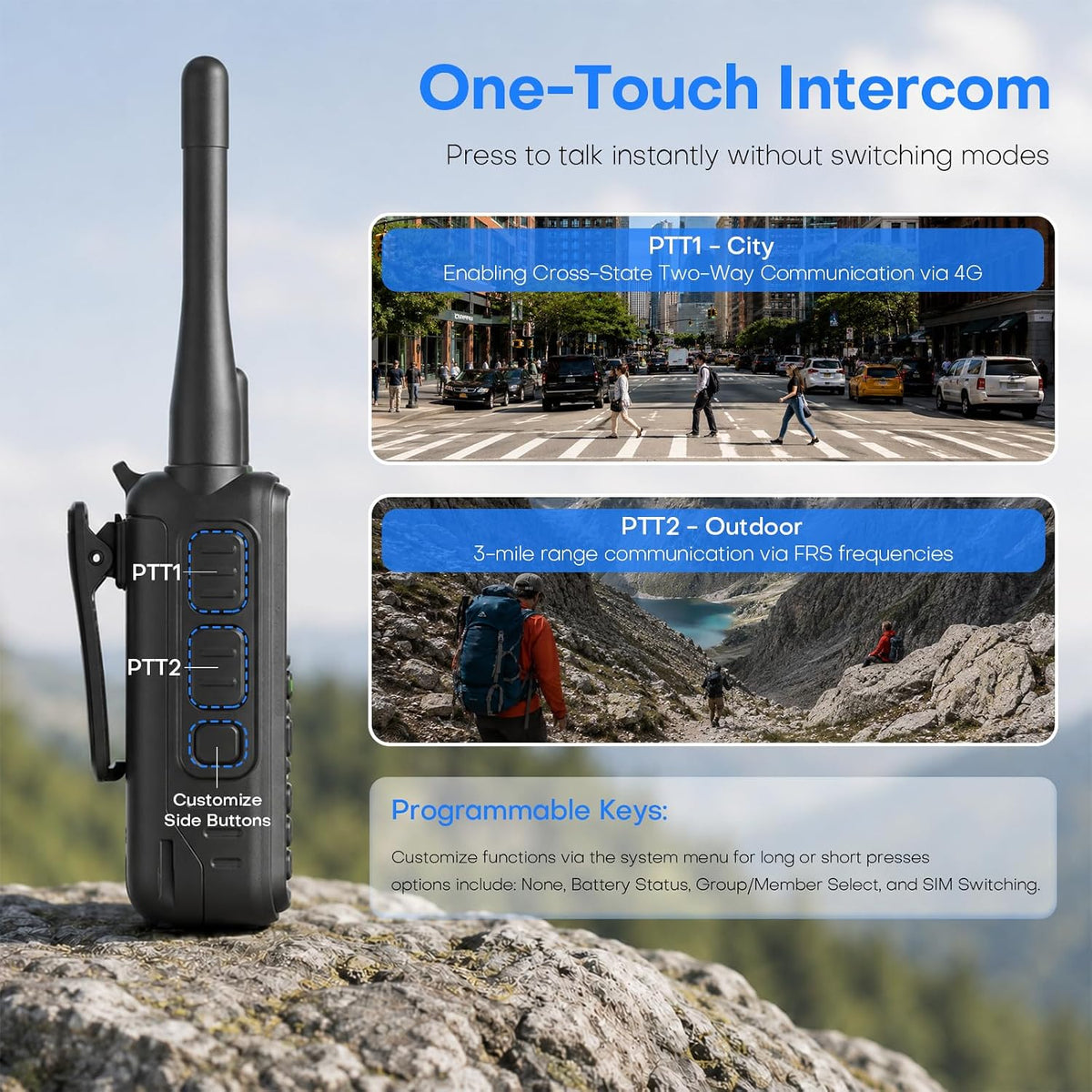 PoC+FRS Dual Mode 4G LTE Long Range Walkie Talkies, Blackï¼2-Pack