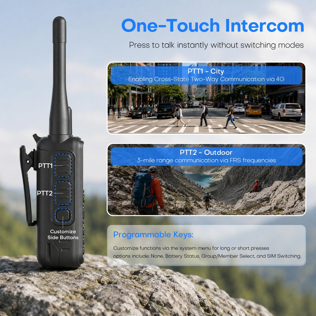 PoC+FRS Dual Mode 4G LTE Long Range Walkie Talkies, Blackï¼2-Pack