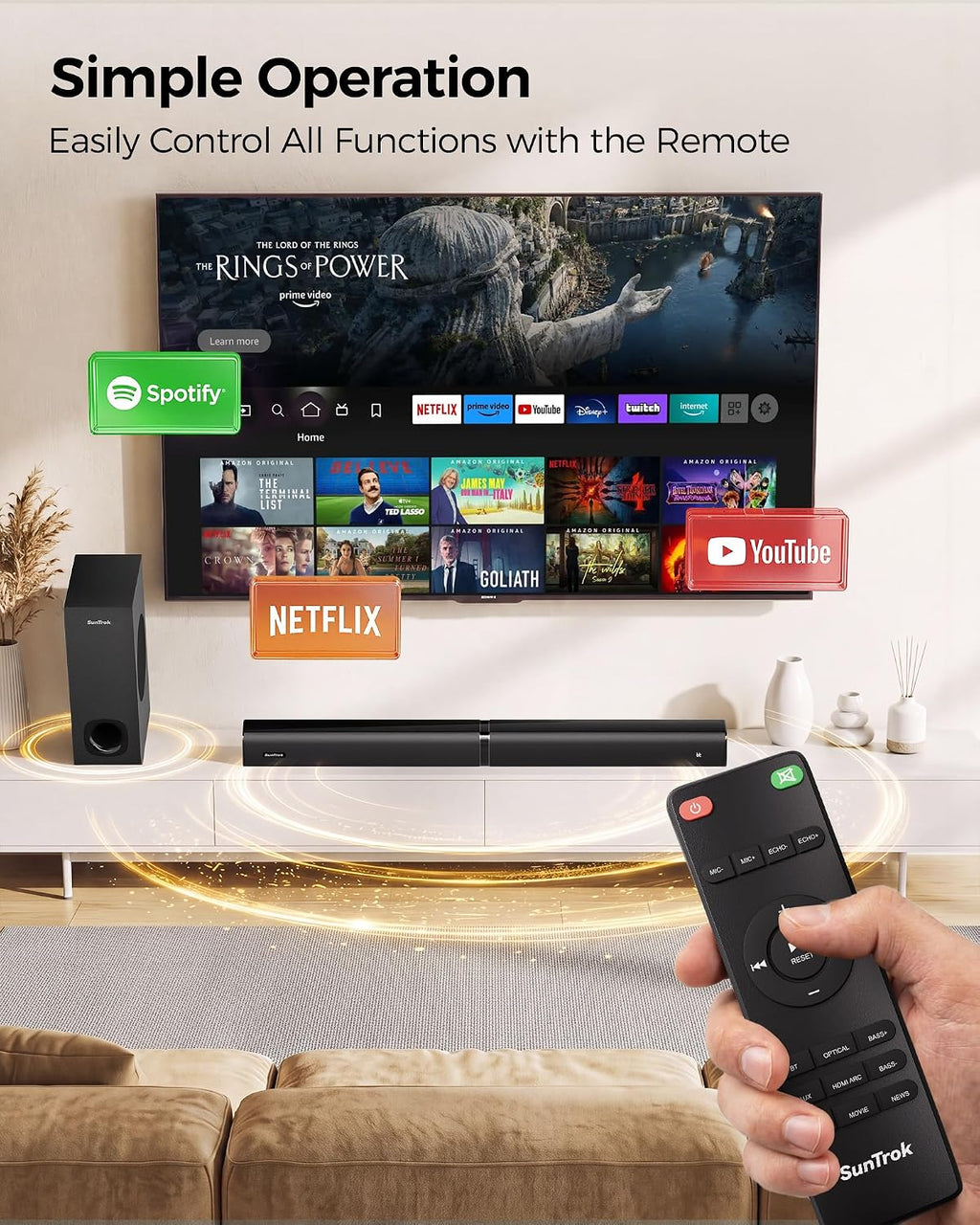 Karaoke Soundbar with Subwoofer for TV and 2 Wireless Microphones