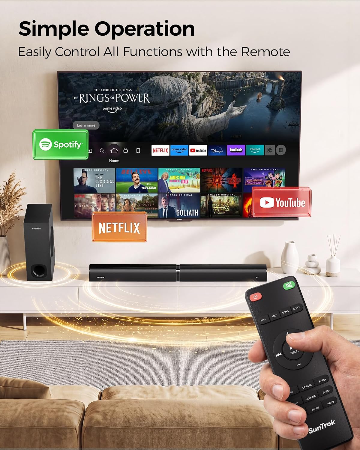 Karaoke Soundbar with Subwoofer for TV and 2 Wireless Microphones