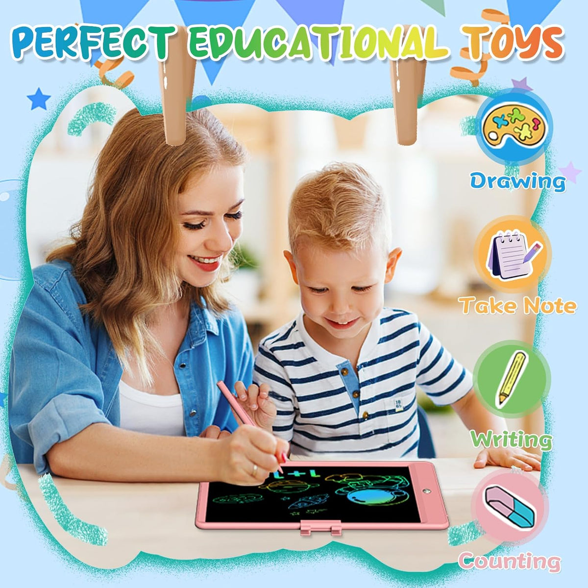 LCD Writing Tablet for Kids 10 Inch Reusable Drawing Tablets for Kids Colorful Writing Board Electronic Drawing Board Educational and Learning Toys for 2-4 Year Old Boys