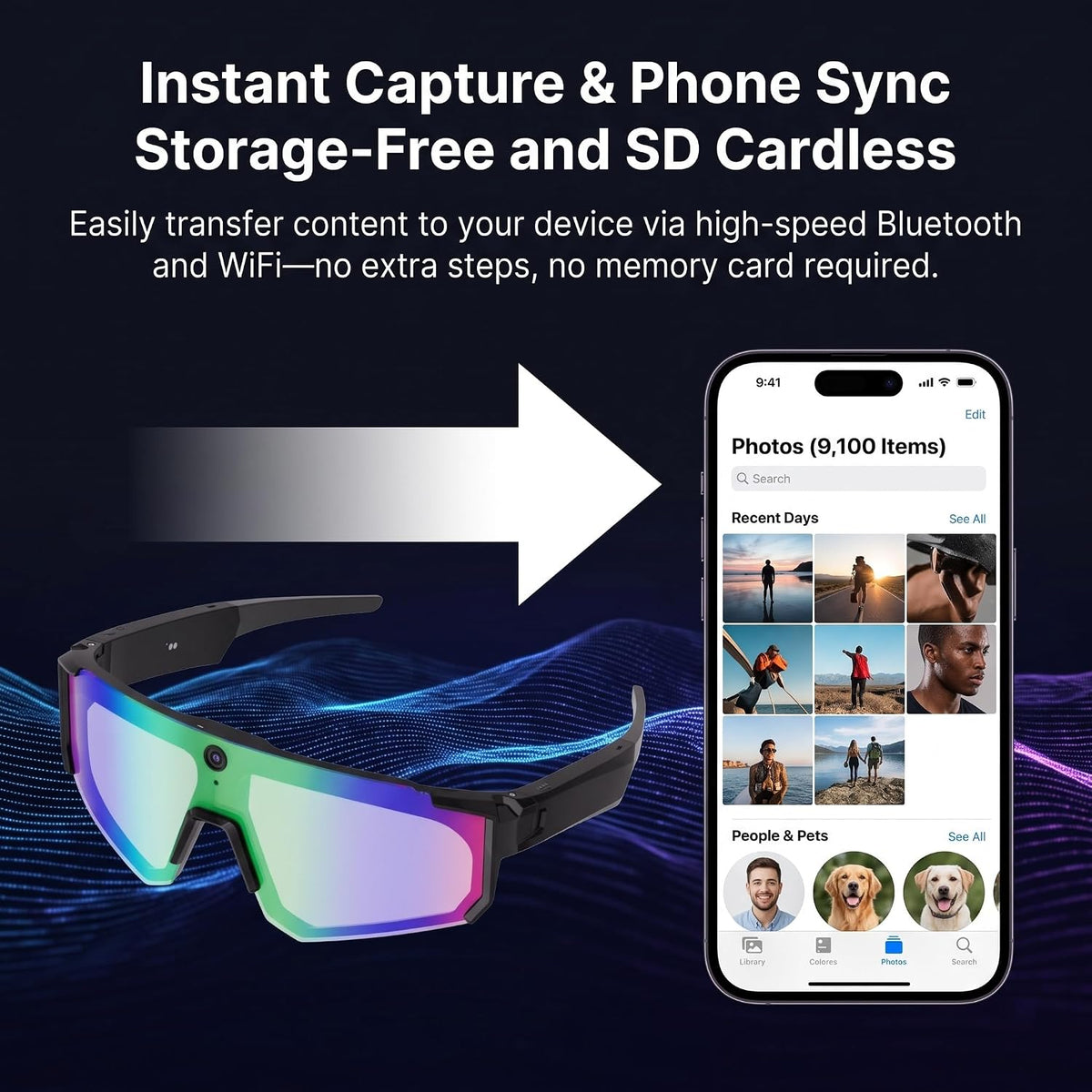 AI Smart Glasses with Camera, Bluetooth Sunglasses for Sports-Blue