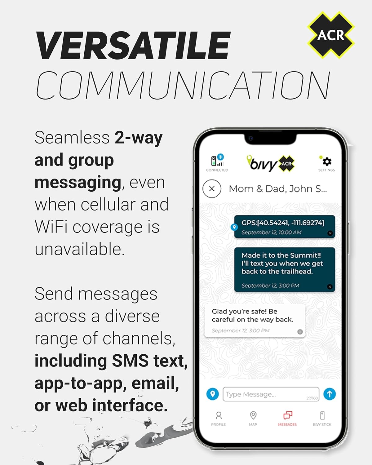 ACR Bivy Stick Satellite Communicator - Two-Way Global SMS, GPS Tracker, Off-Grid Communication, SOS Emergency Beacon, Satellite Messenger & Location Sharing - iOS/Android App
