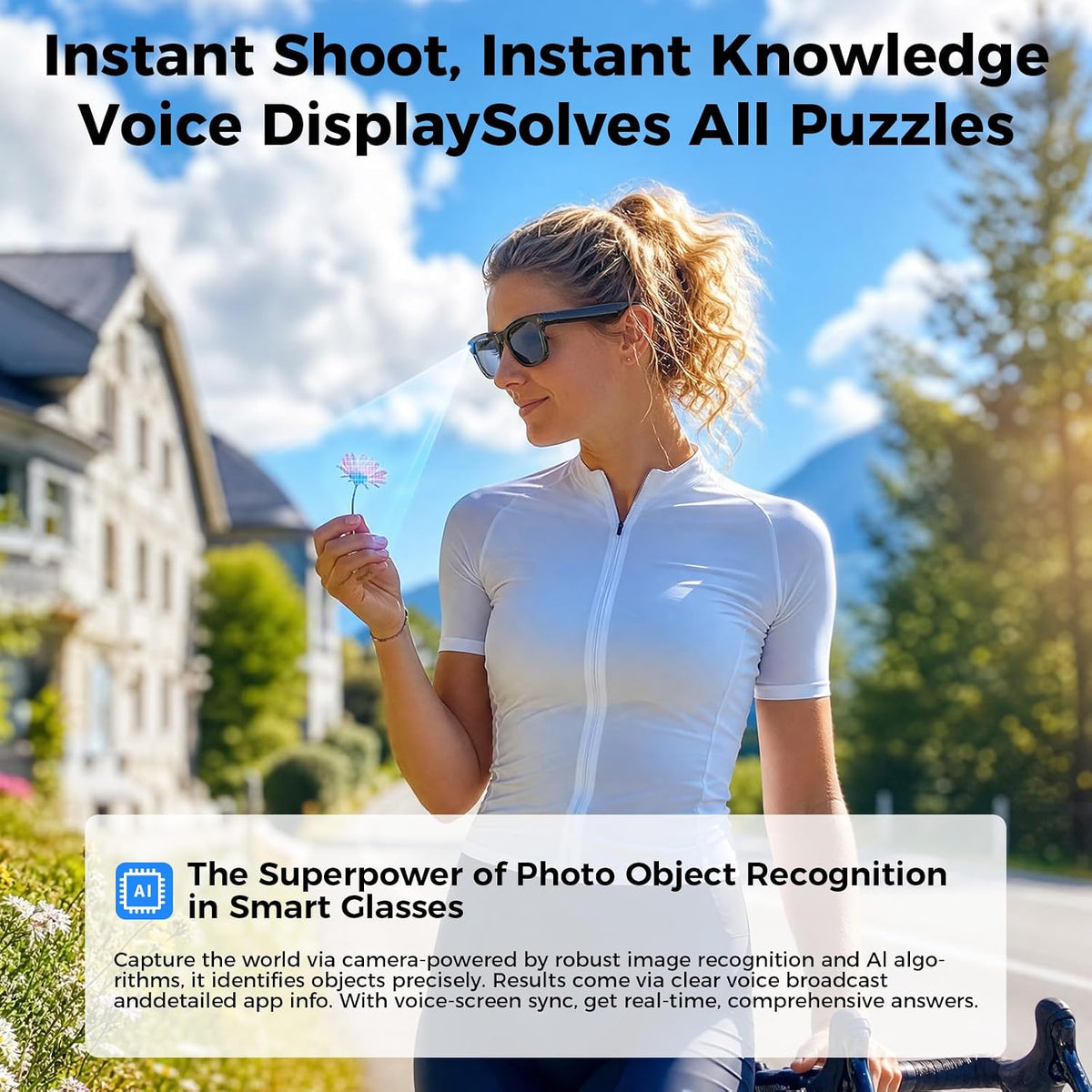 KAIGERR AI Smart Glasses with 13MP Camera, Stabilized POV Recording