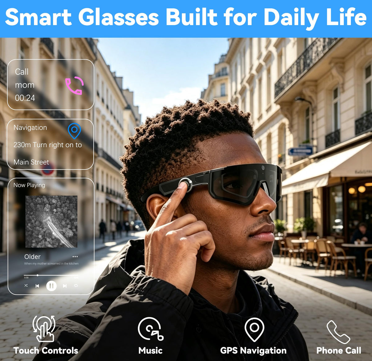 Pro AI Smart Glasses with 32MP Camera for Cycling & Hiking
