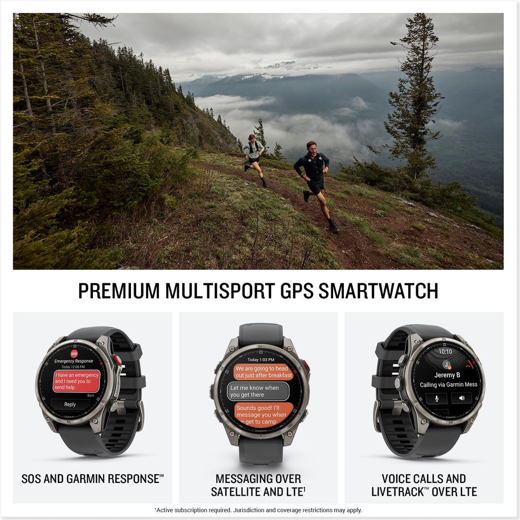 Garmin Fenix 8 Pro, 47mm, AMOLED Display, Premium Multisport GPS Smartwatch, inReach Technology for Emergency Survival, Health Tracking | Titanium/Graphite, Signature Series Modern Power Stand