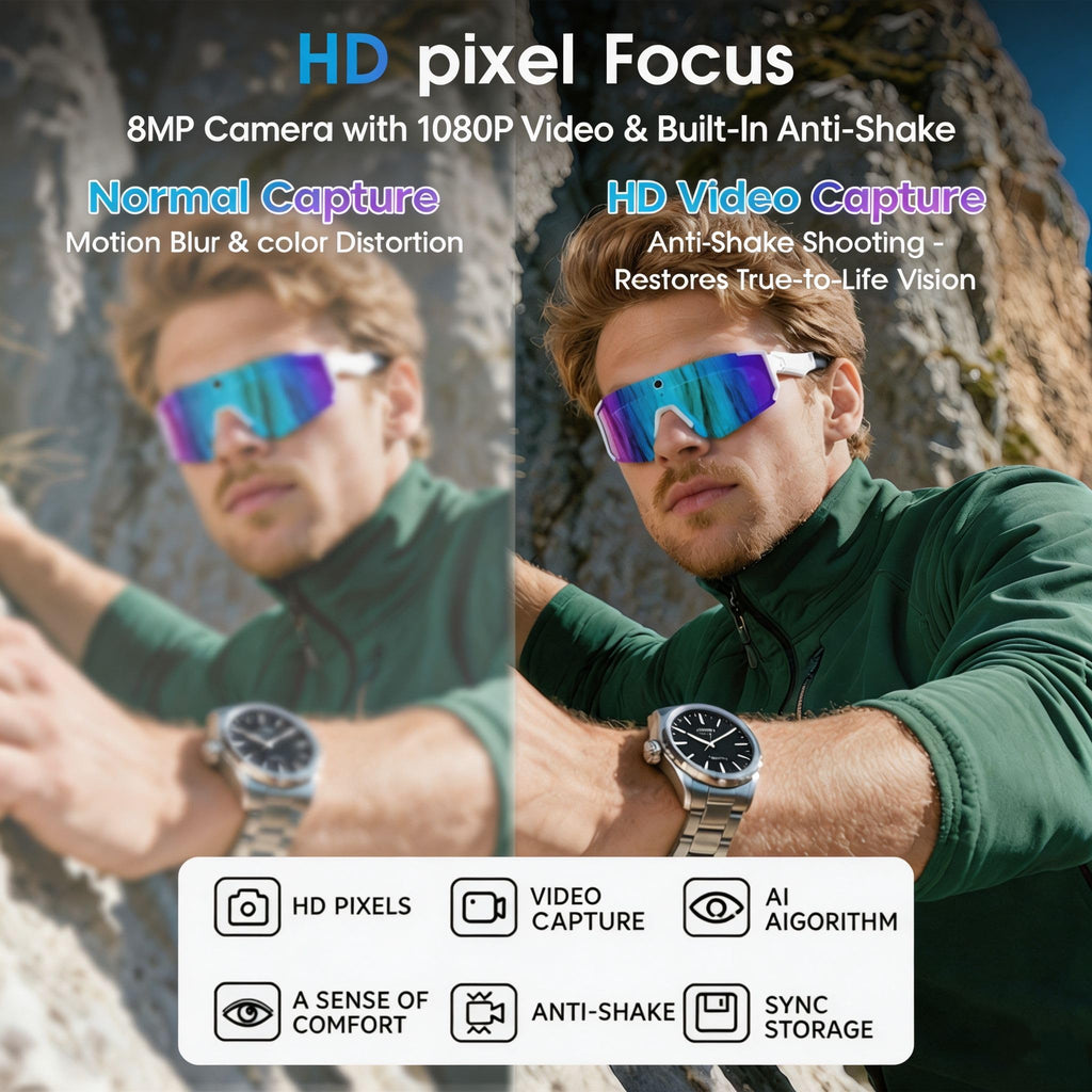 AI Smart Glasses with Camera for Cycling & Outdoor Sports - Blue