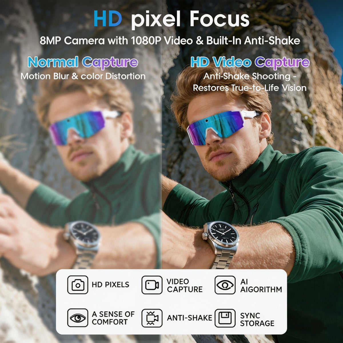 AI Smart Glasses with Camera for Cycling & Outdoor Sports - Blue