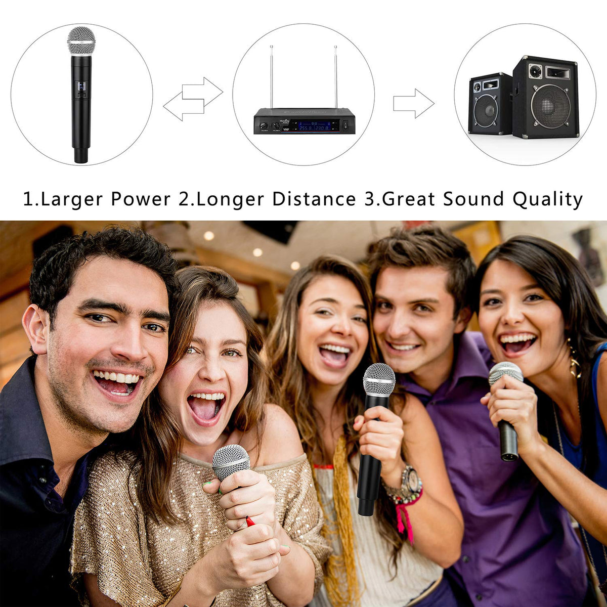 MicrocKing 4 Channel UHF Wireless Microphone System, 4 Handheld Wireless Microphones with Receiver, 400ft Long Range, Professional Dynamic Mic Set for Church, Conference, Wedding, Karaoke and Speech