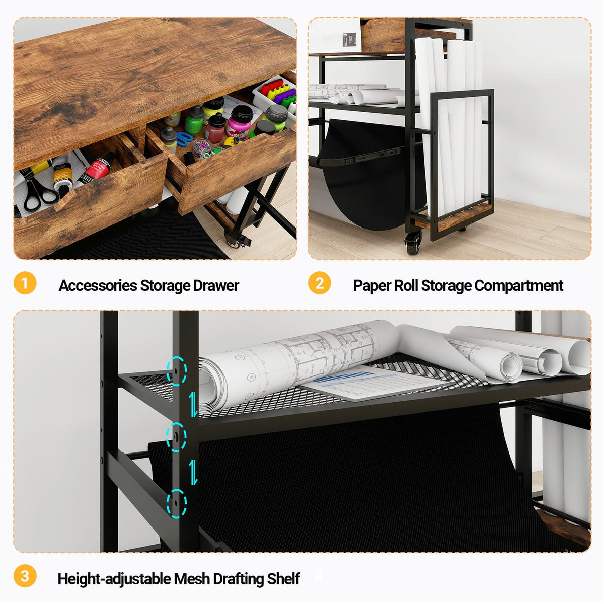 Natwind Wide Format Printer Stand,Plotter Table with Laptop Station,White
