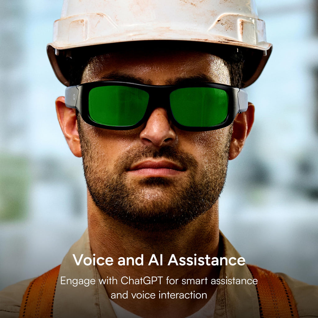 Lucyd Armor Smart Safety Glasses, TR90 Frame, Light Adaptive Lenses, Open Ear Speakers & Microphone - ANSI Z87.1