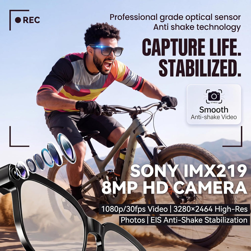 AI Smart Glasses with Camera, 8MP Video Recording Sunglasses AI Translation