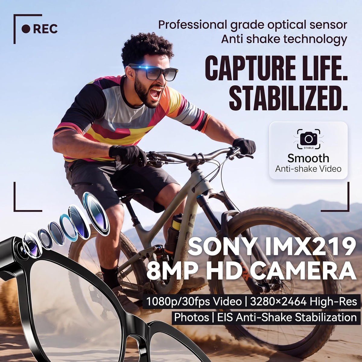 AI Smart Glasses with Camera, 8MP Video Recording Sunglasses AI Translation