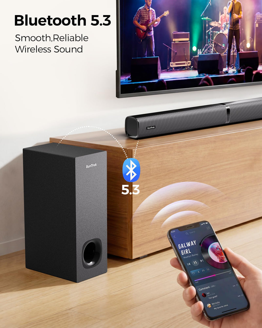 Karaoke Soundbar with Subwoofer for TV and 2 Wireless Microphones