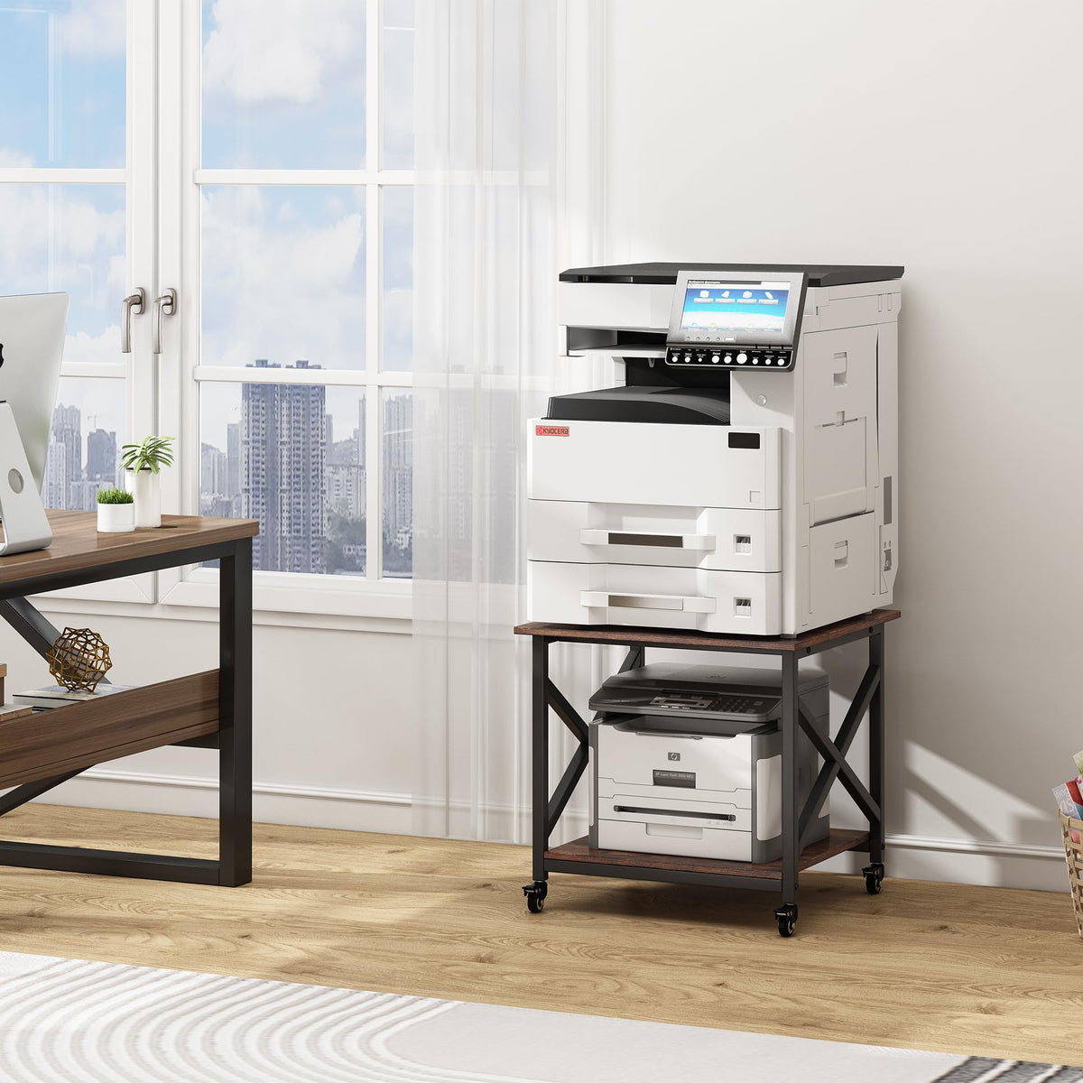 Fannova 2 Tier Large Printer Stand 23.6"x23.6"x22.6" with Storage Shelf