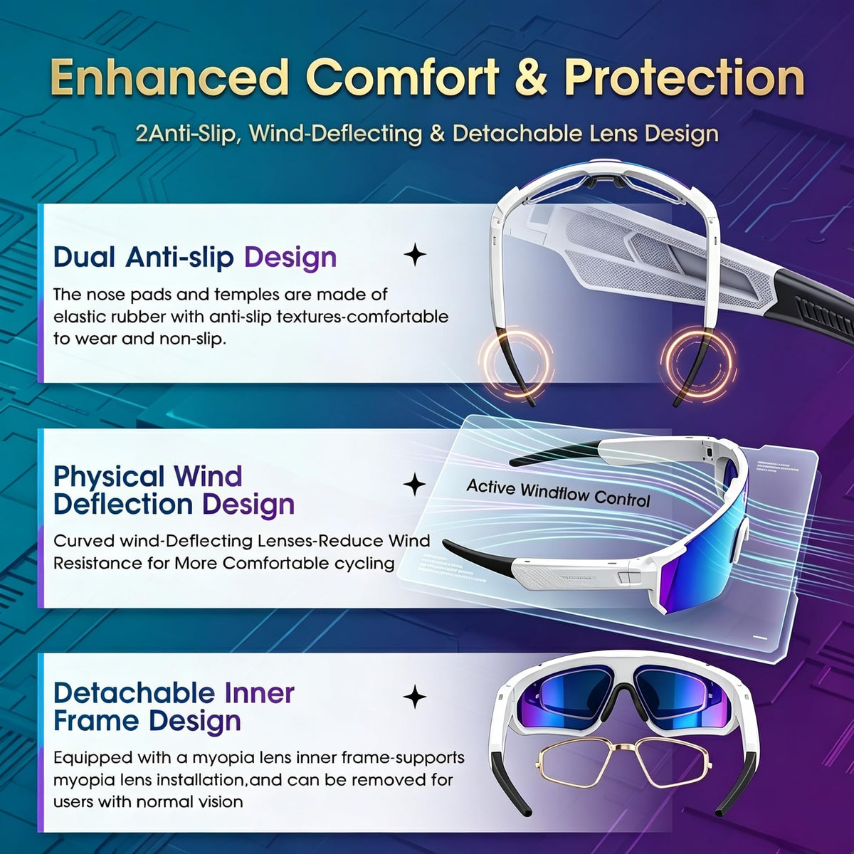 AI Smart Glasses with Camera, Bluetooth Sunglasses for Sports-Blue