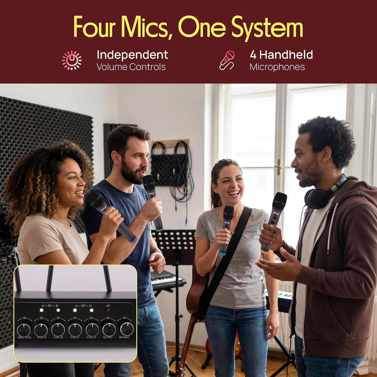 Pyle Wireless Microphones, Professional UHF Dual Microphones for Karaoke, Wireless Dynamic Microphone System Set with Rechargeable Receiver,Plug and Play, Speech, Wedding, Church, PA System