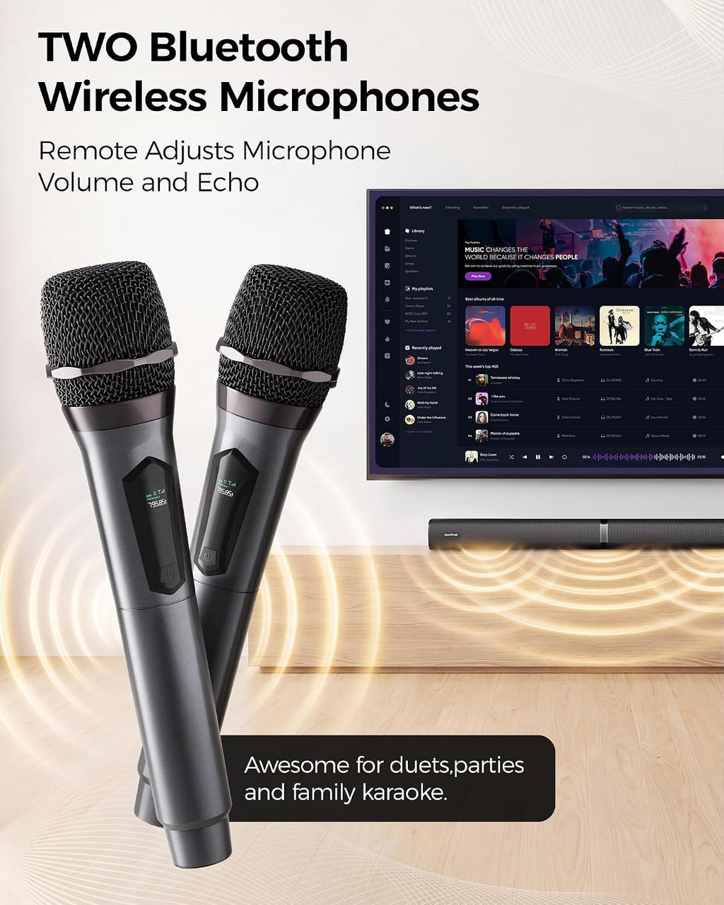 Karaoke Soundbar with Subwoofer for TV and 2 Wireless Microphones