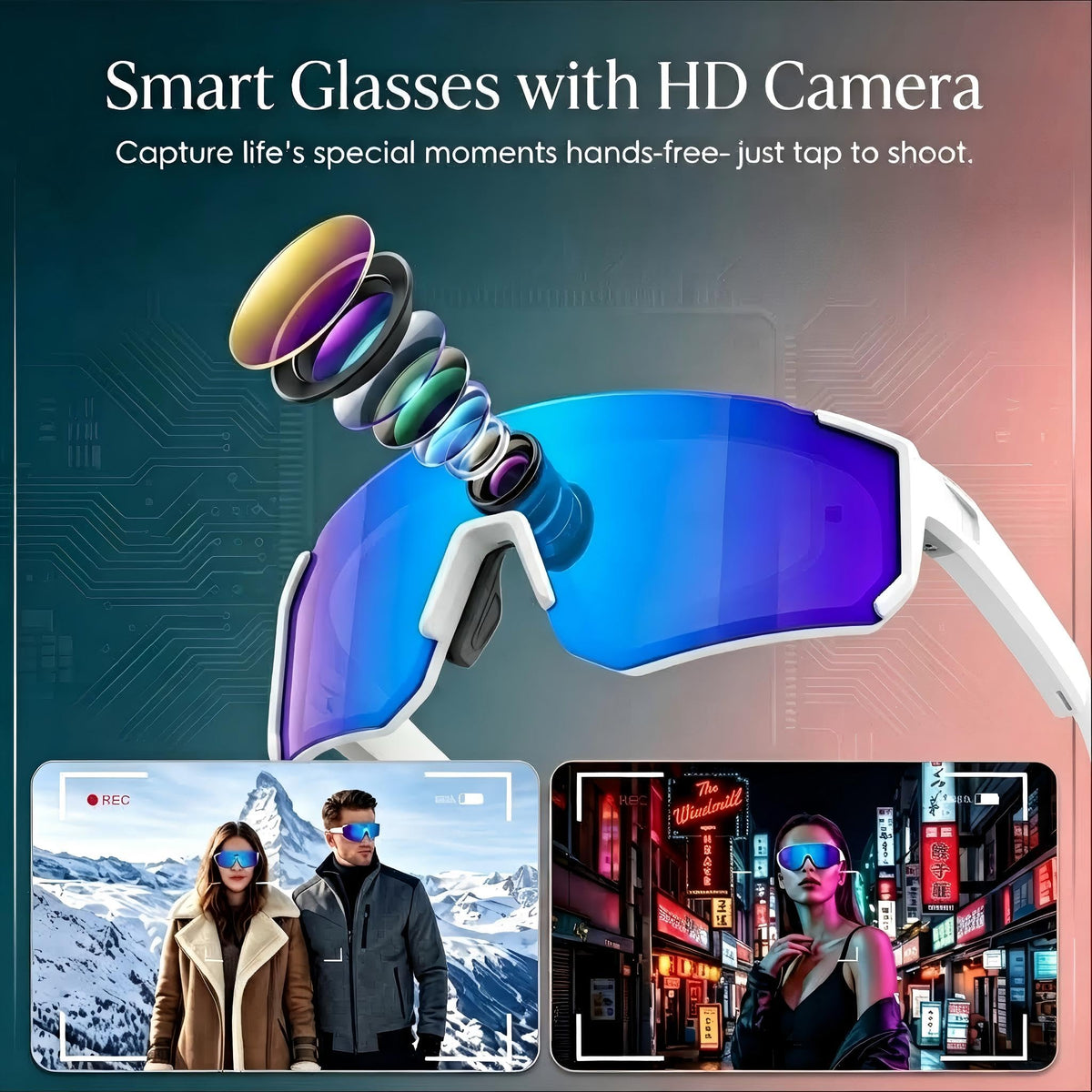 AI Smart Glasses with Camera, Bluetooth Sunglasses for Sports-Blue
