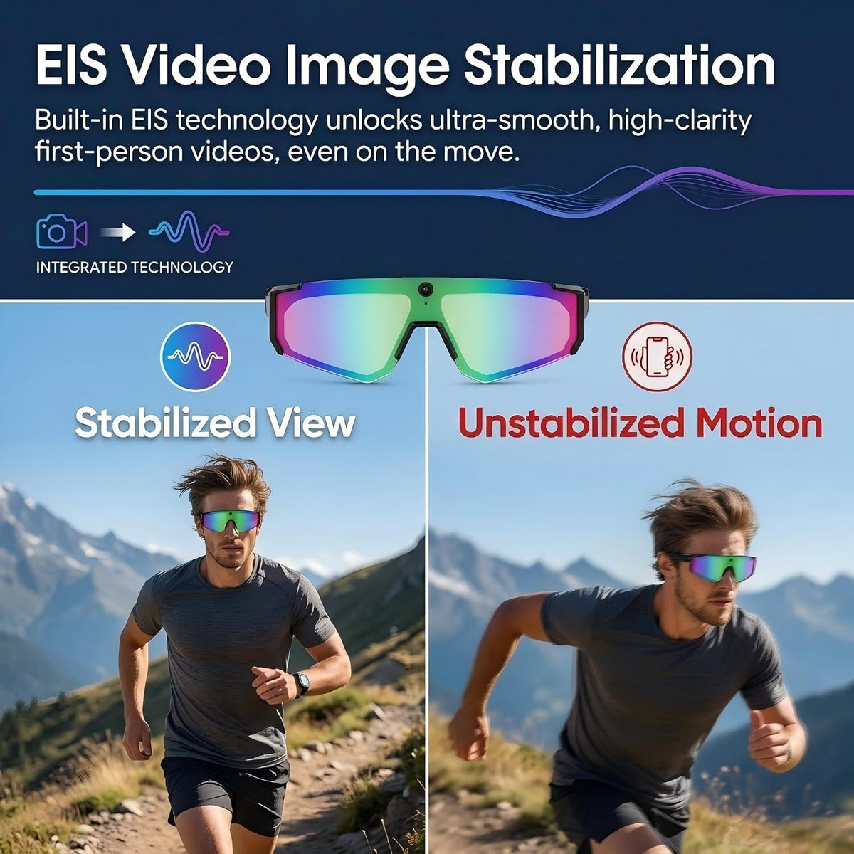AI Smart Glasses with Camera, Bluetooth Sunglasses for Sports-Blue