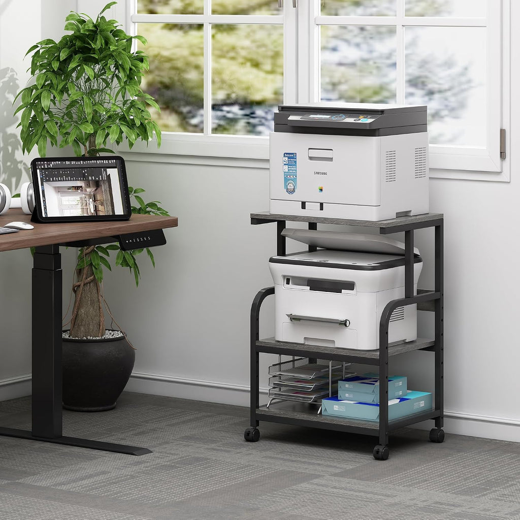 Fannova 3 Tier Gray Printer Stand with Height Adjustable Storage Shelf