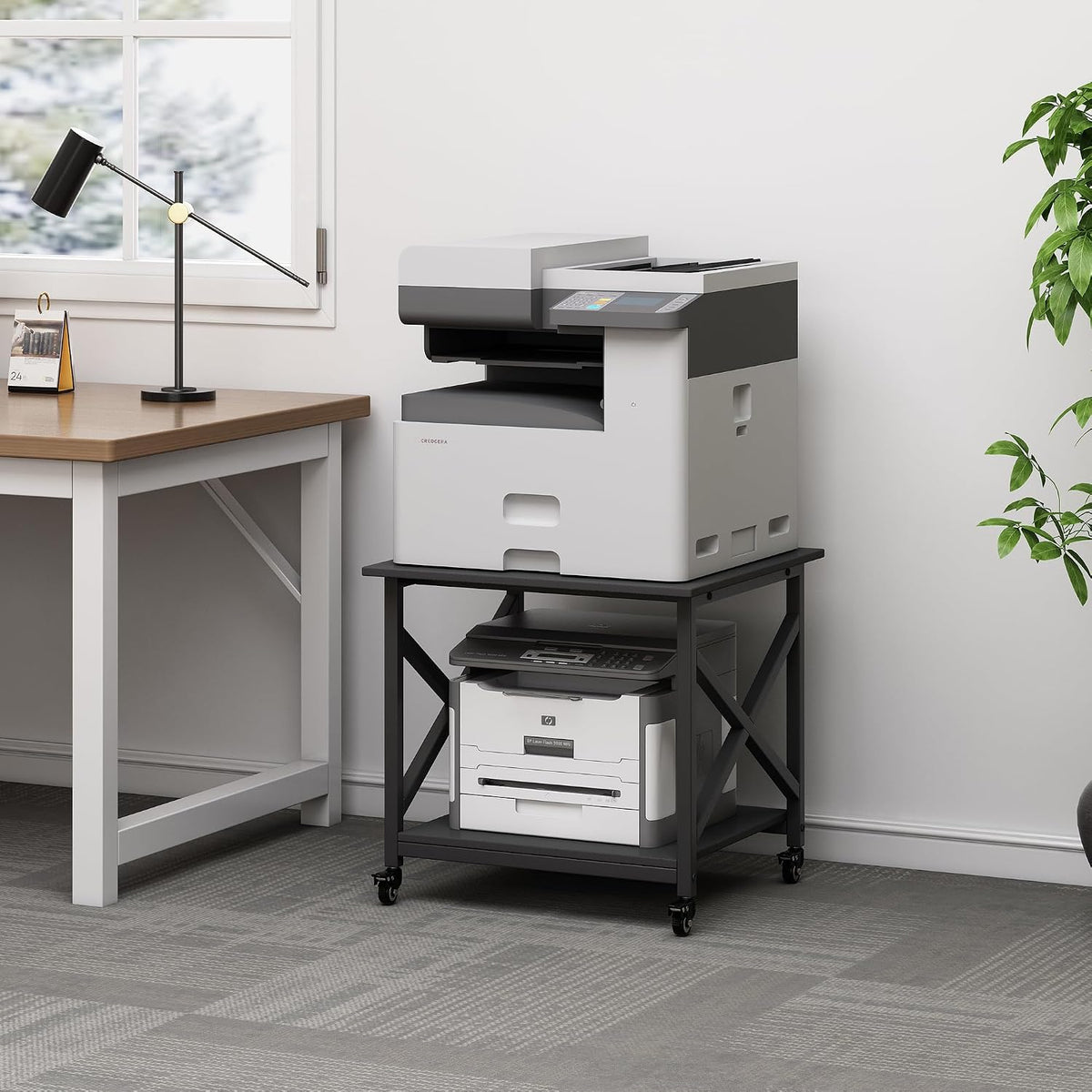 Fannova 2 Tier Large Printer Stand 23.6"x23.6"x22.6" with Storage Shelf