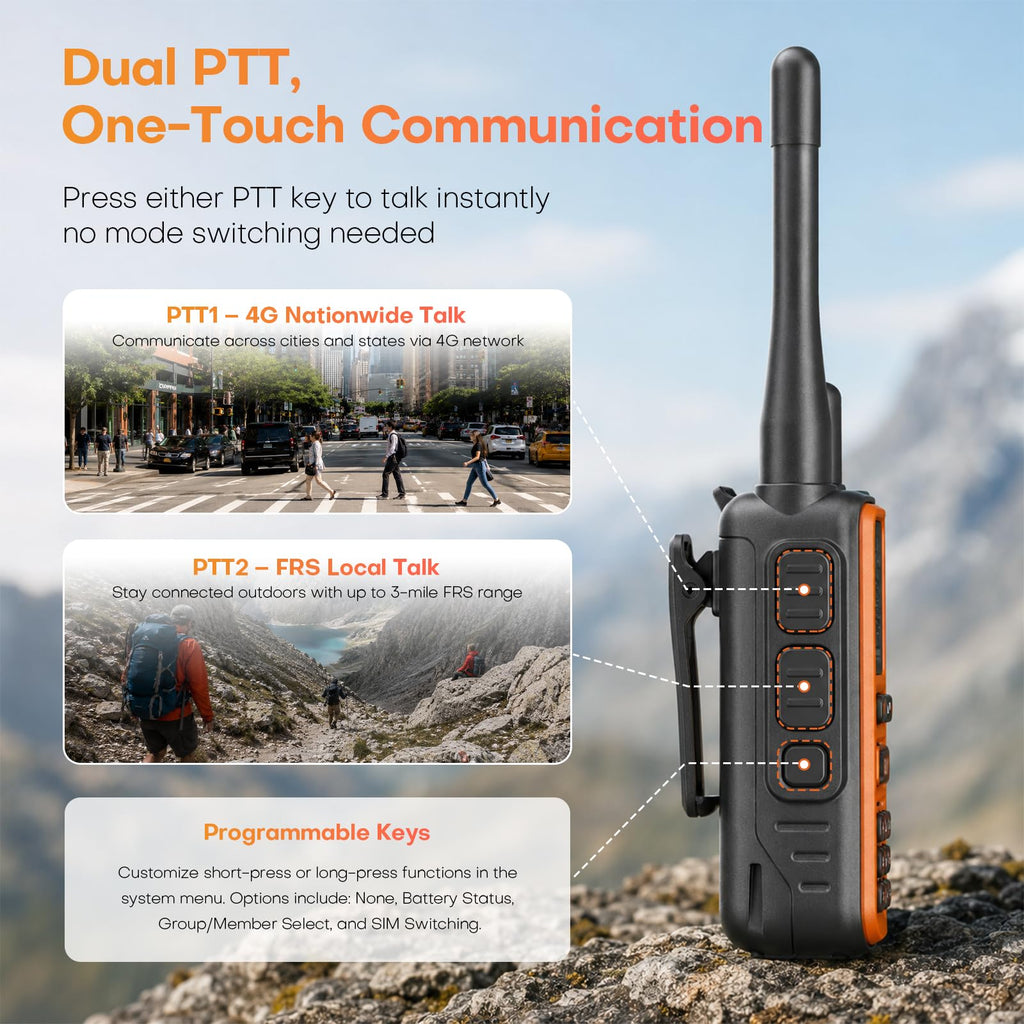 PoC+FRS Dual Mode 4G LTE Long Range Walkie Talkies, Blackï¼2-Pack